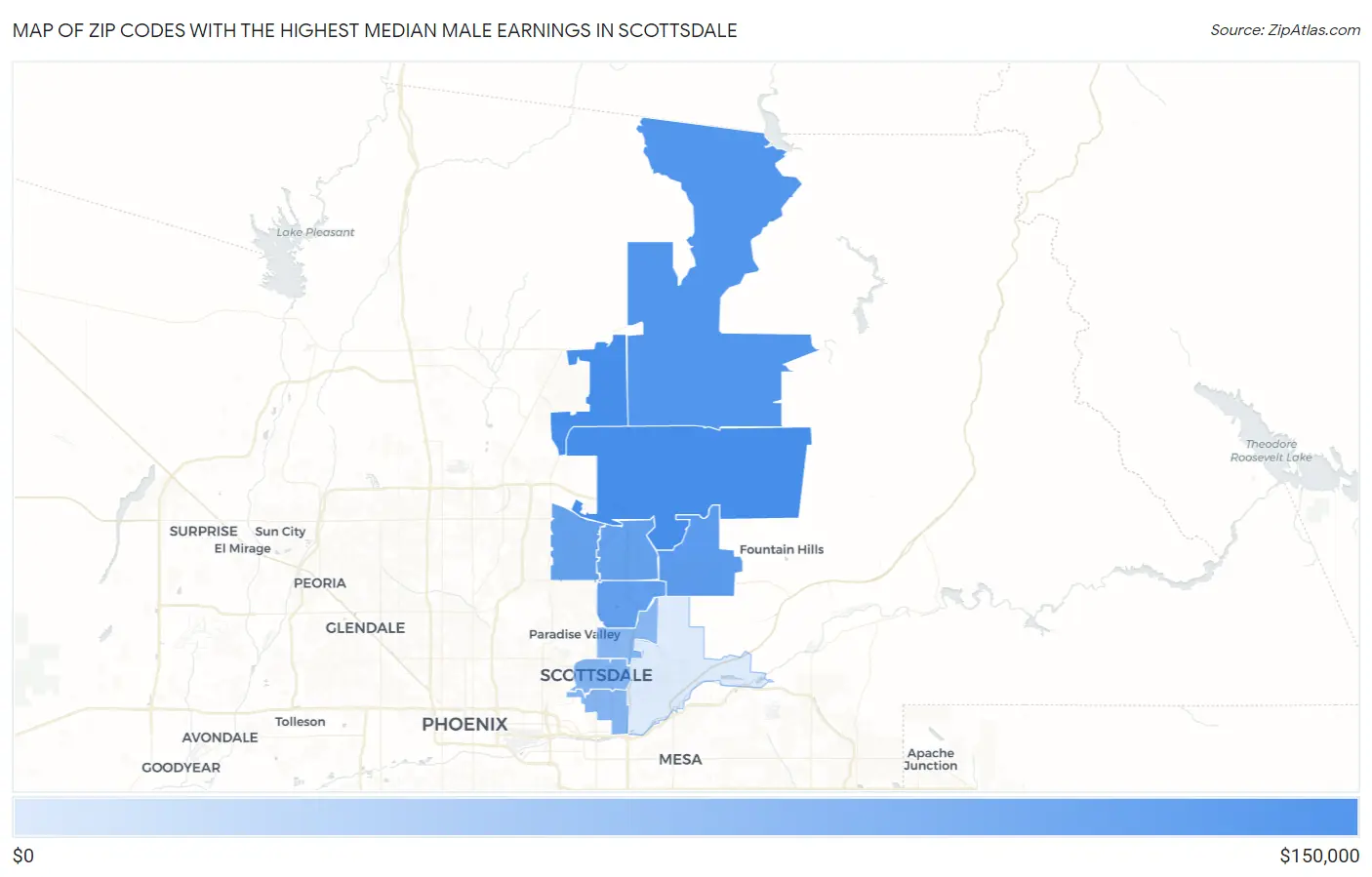 Zip Codes with the Highest Median Male Earnings in Scottsdale Map