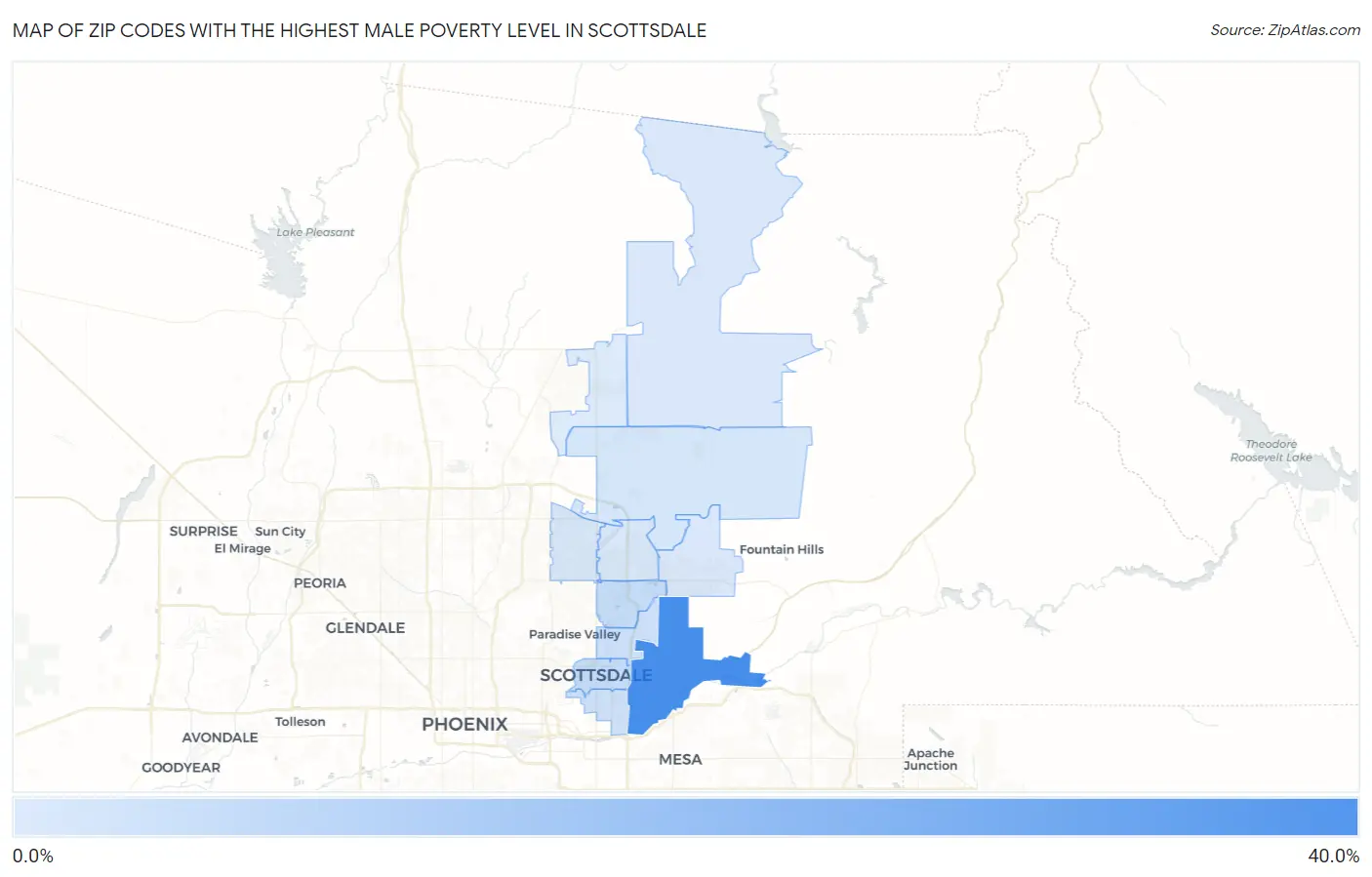 Zip Codes with the Highest Male Poverty Level in Scottsdale Map