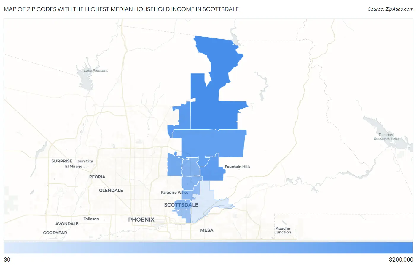 Zip Codes with the Highest Median Household Income in Scottsdale Map