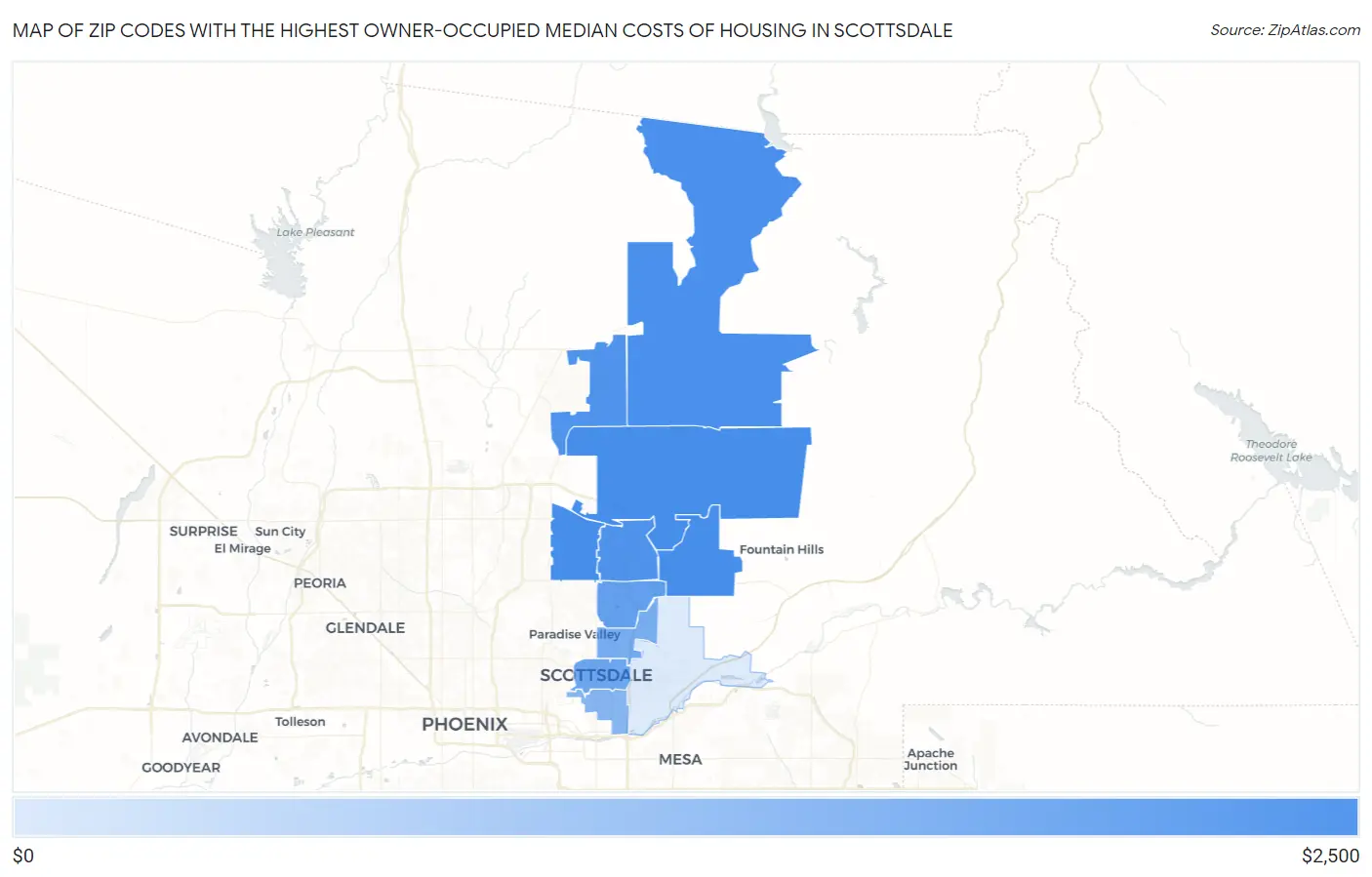 Zip Codes with the Highest Owner-Occupied Median Costs of Housing in Scottsdale Map