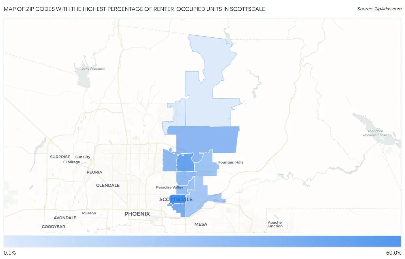 Zip Codes with the Highest Percentage of Renter-Occupied Units in Scottsdale Map