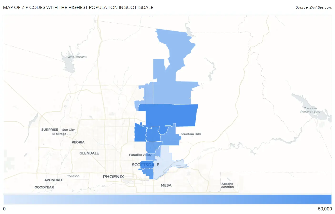 Zip Codes with the Highest Population in Scottsdale Map