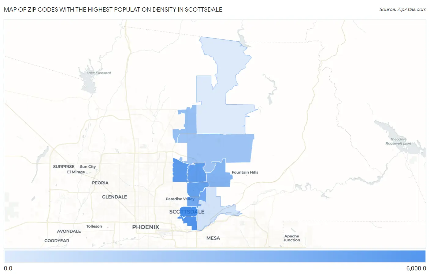 Zip Codes with the Highest Population Density in Scottsdale Map