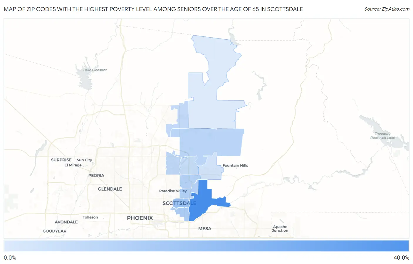 Zip Codes with the Highest Poverty Level Among Seniors Over the Age of 65 in Scottsdale Map