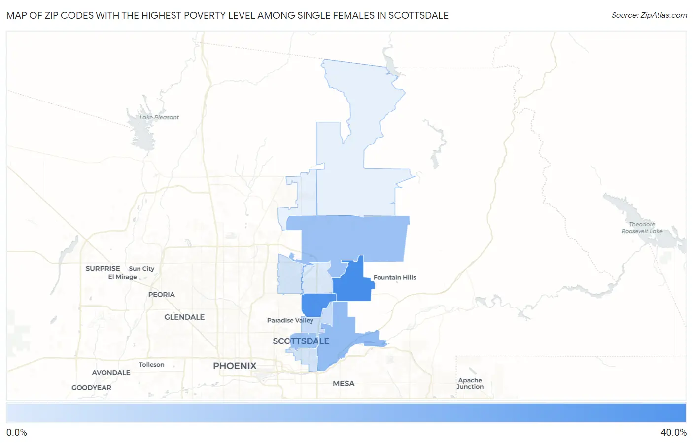 Zip Codes with the Highest Poverty Level Among Single Females in Scottsdale Map