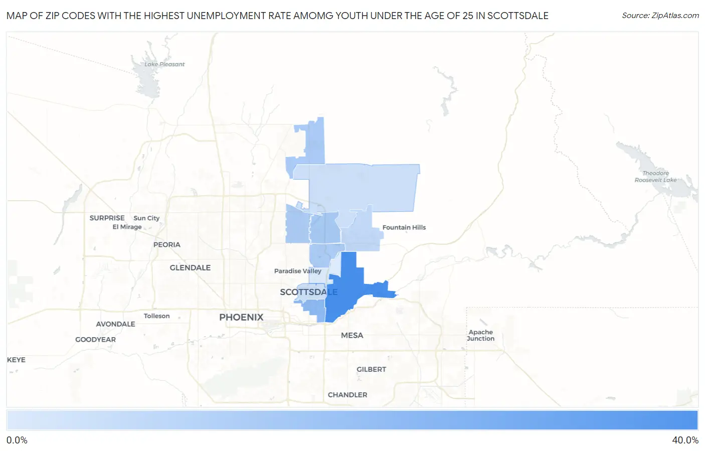 Zip Codes with the Highest Unemployment Rate Amomg Youth Under the Age of 25 in Scottsdale Map