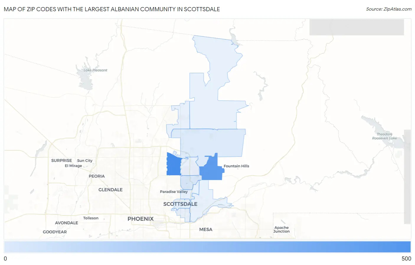 Zip Codes with the Largest Albanian Community in Scottsdale Map