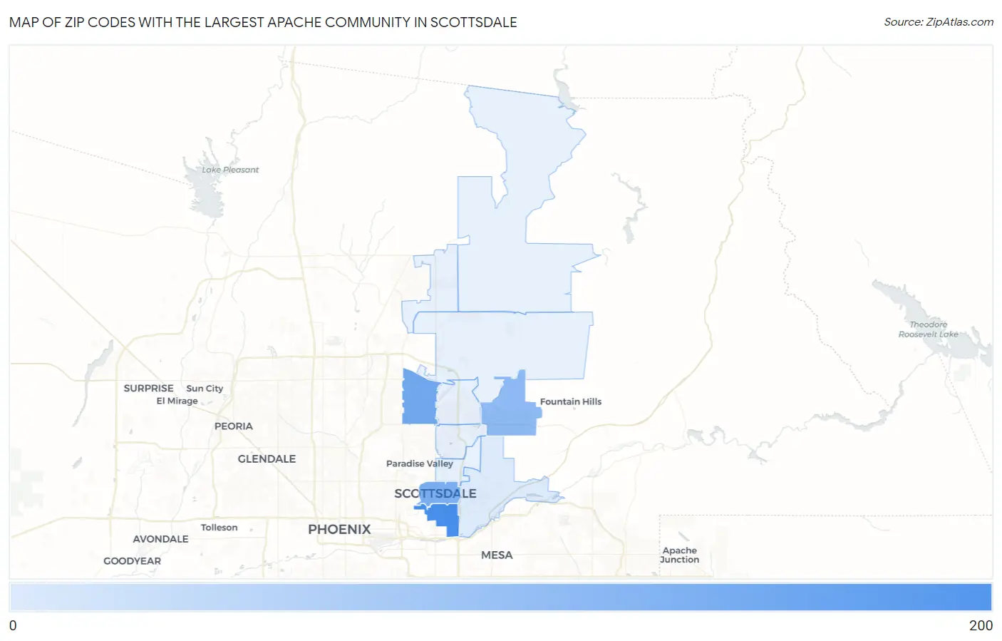 Zip Codes with the Largest Apache Community in Scottsdale Map