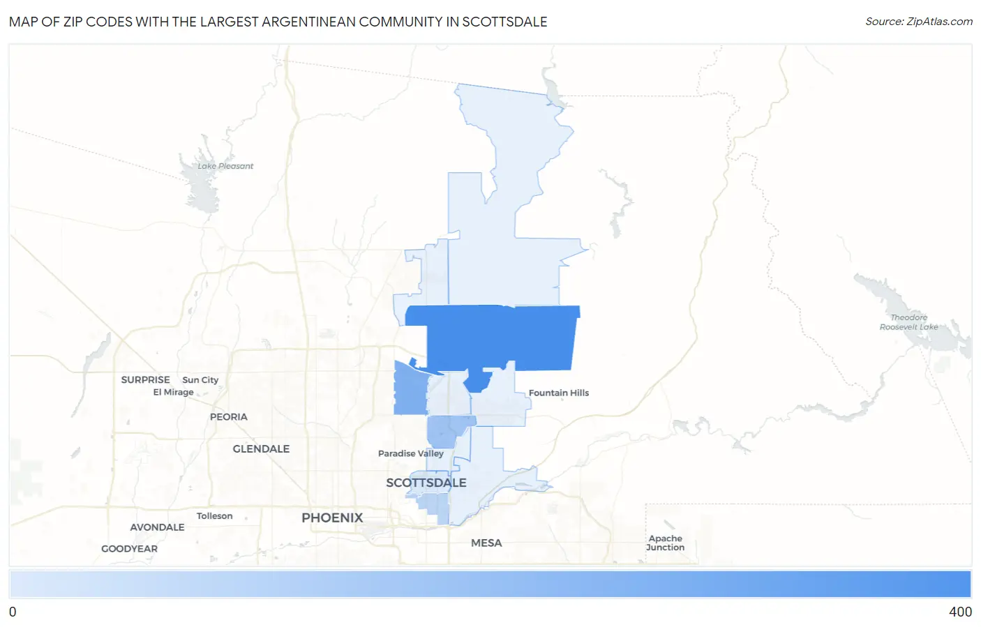 Zip Codes with the Largest Argentinean Community in Scottsdale Map