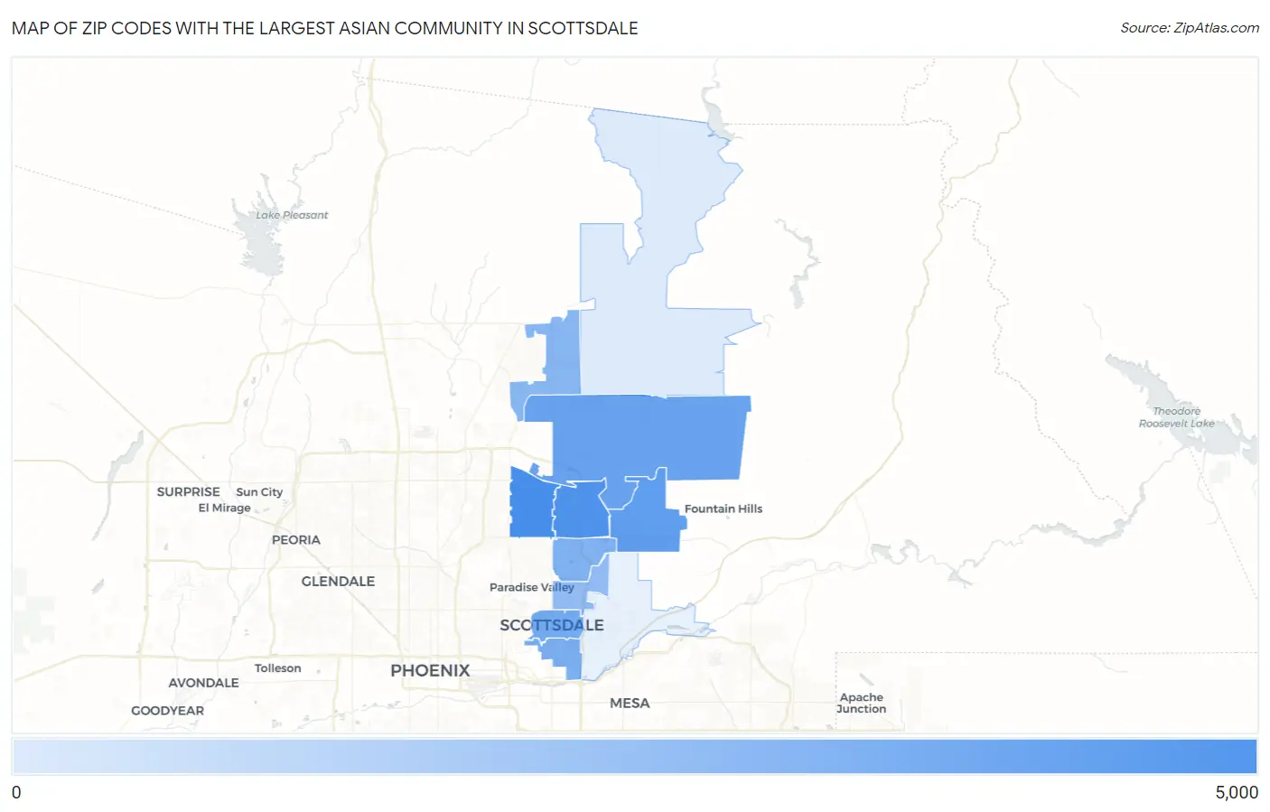 Zip Codes with the Largest Asian Community in Scottsdale Map