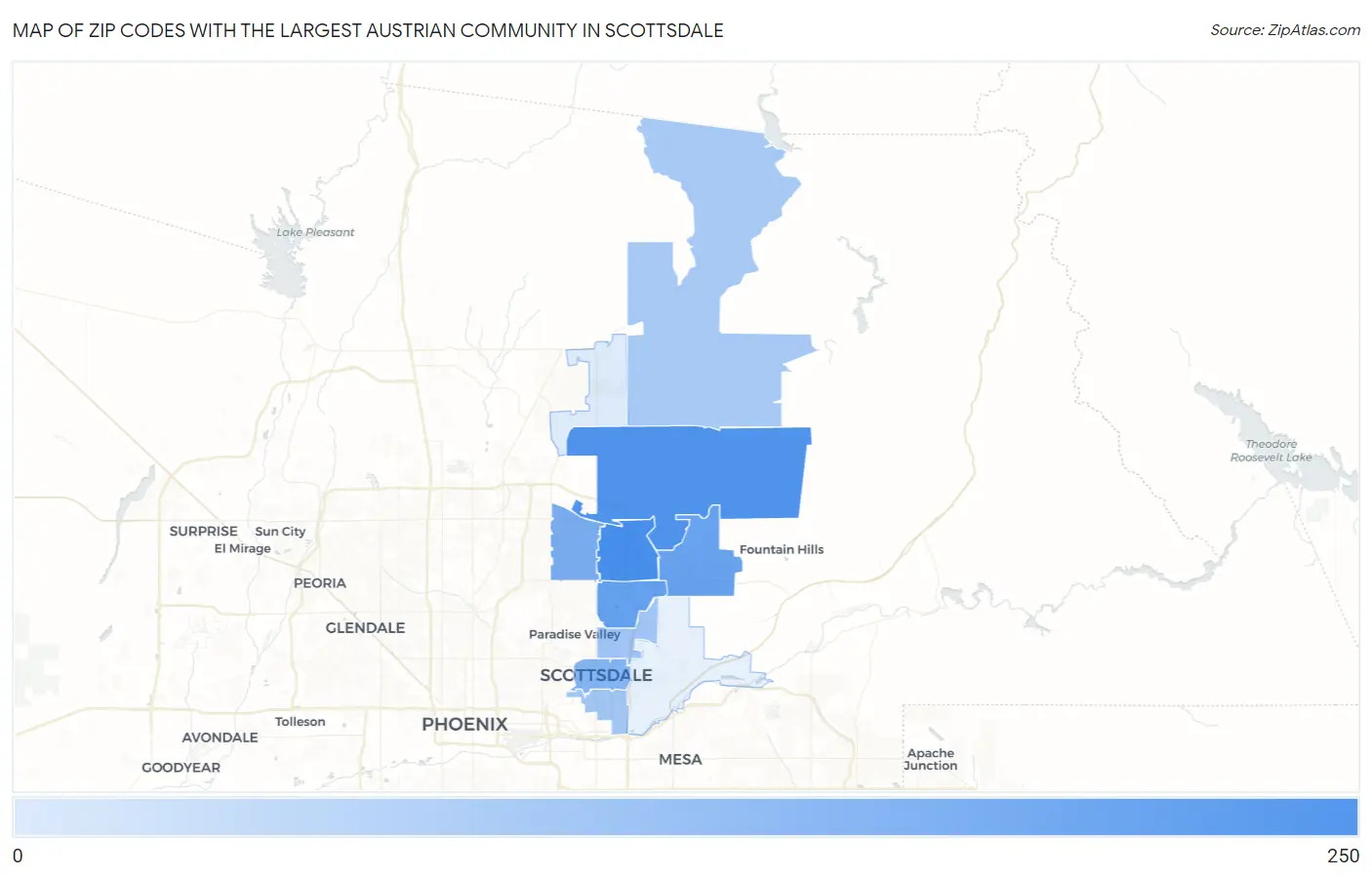 Zip Codes with the Largest Austrian Community in Scottsdale Map
