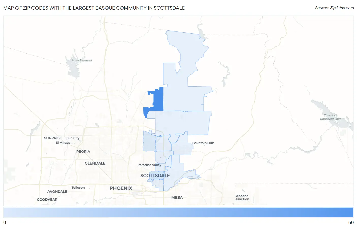 Zip Codes with the Largest Basque Community in Scottsdale Map