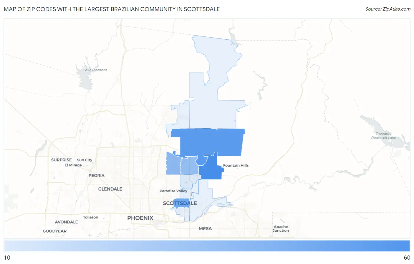 Zip Codes with the Largest Brazilian Community in Scottsdale Map