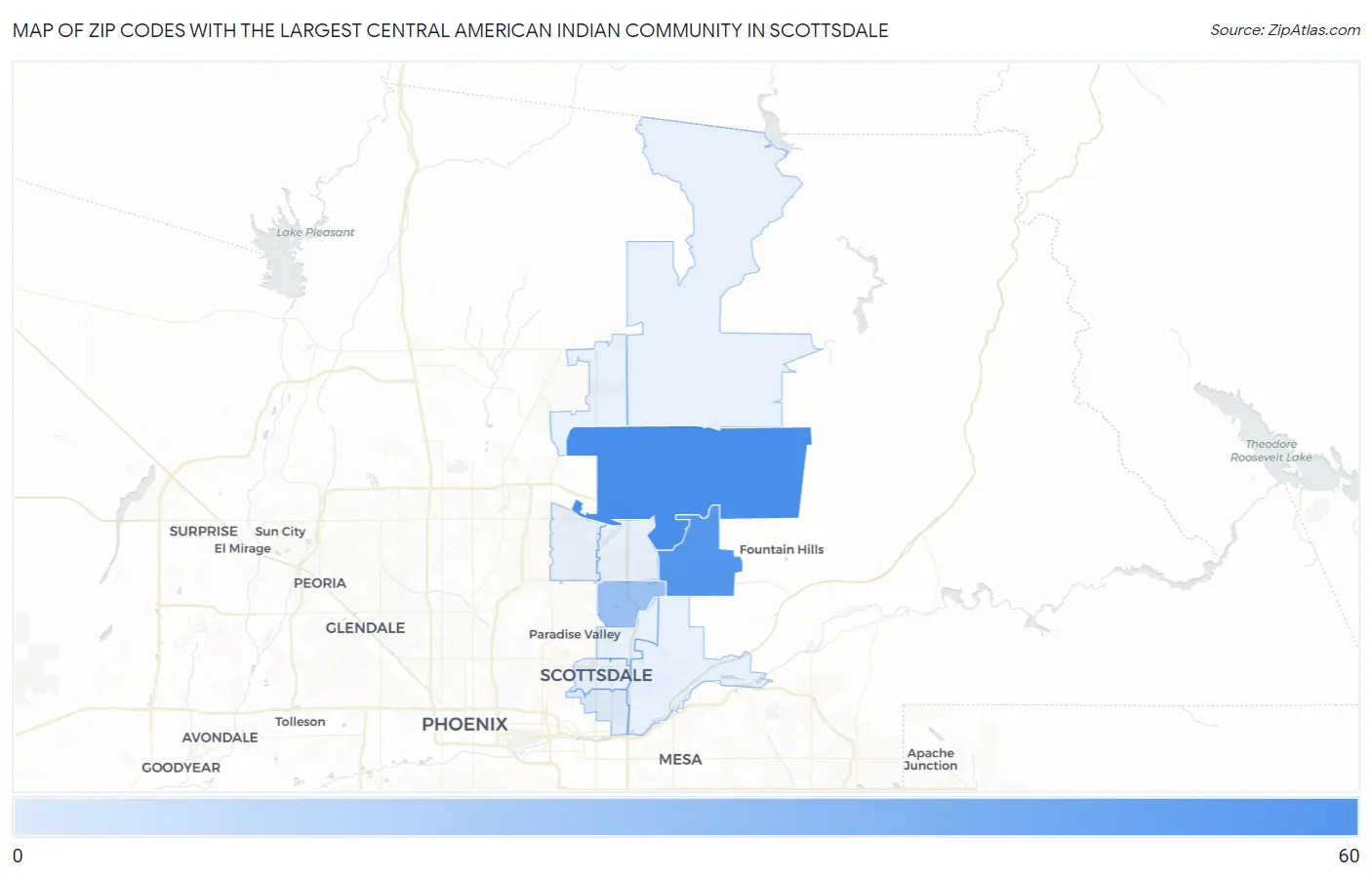 Zip Codes with the Largest Central American Indian Community in Scottsdale Map