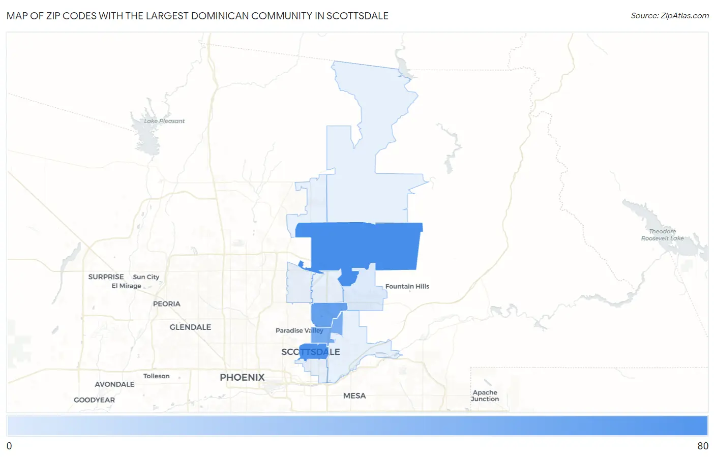 Zip Codes with the Largest Dominican Community in Scottsdale Map