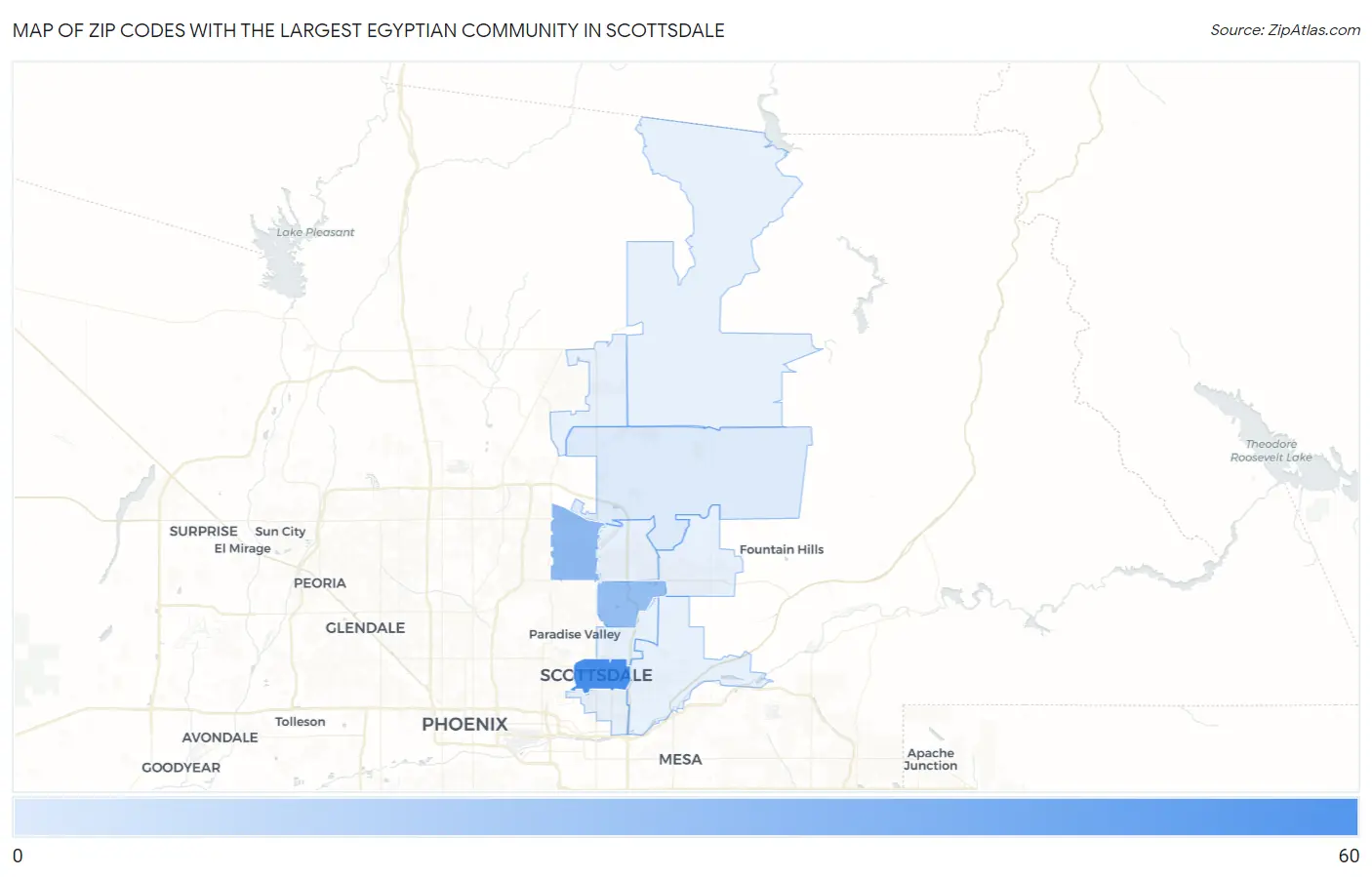 Zip Codes with the Largest Egyptian Community in Scottsdale Map
