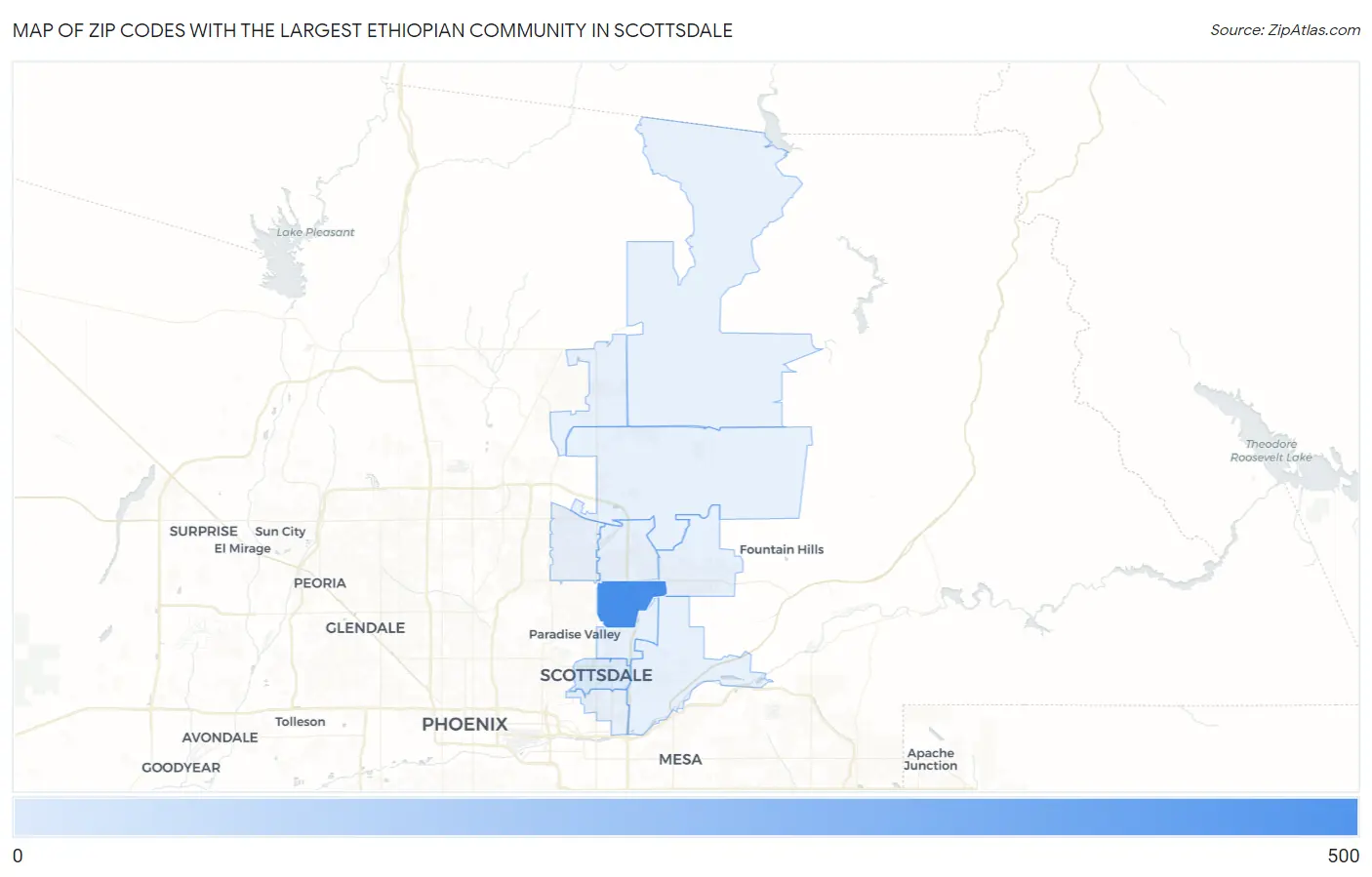 Zip Codes with the Largest Ethiopian Community in Scottsdale Map
