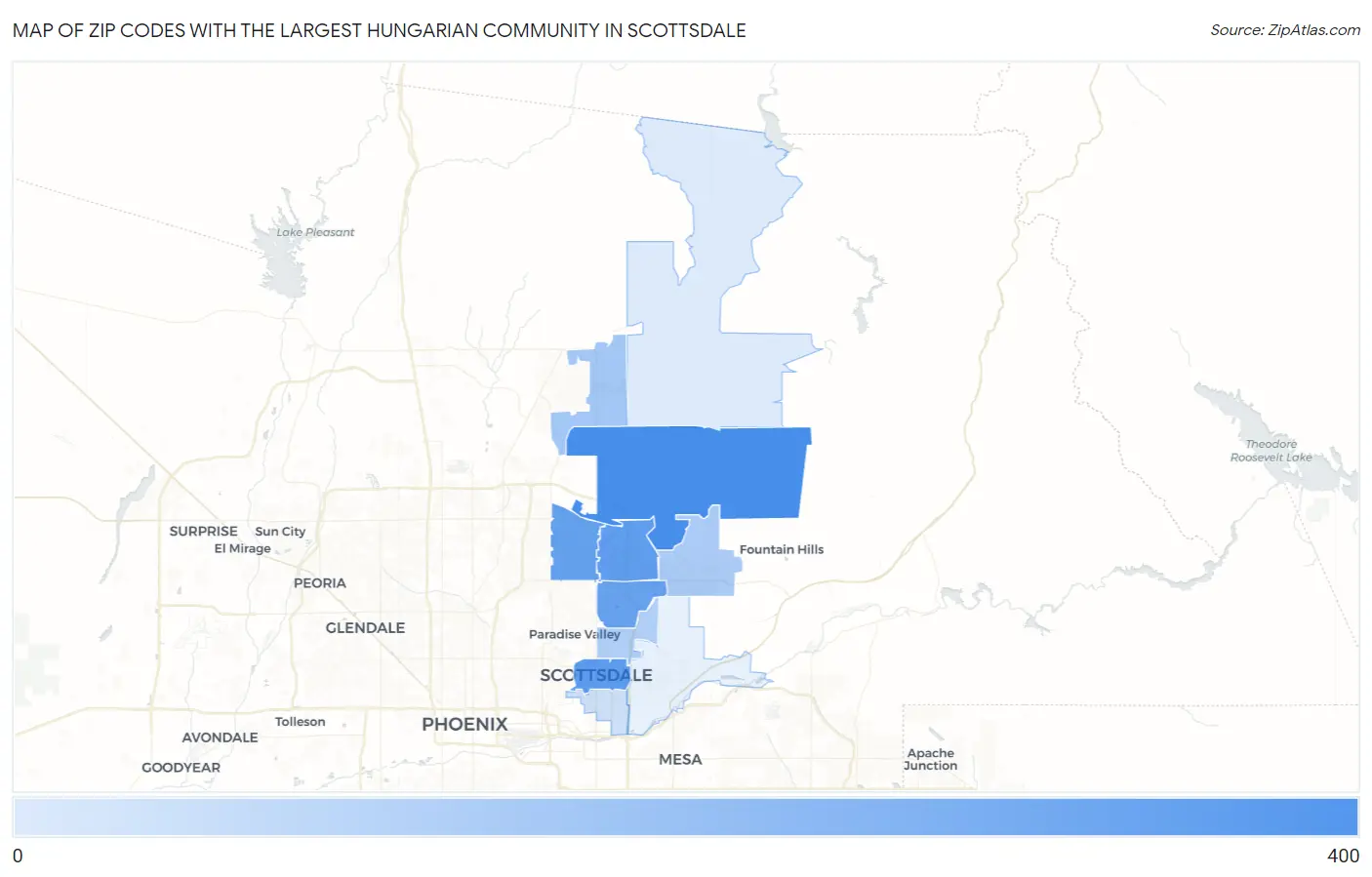 Zip Codes with the Largest Hungarian Community in Scottsdale Map