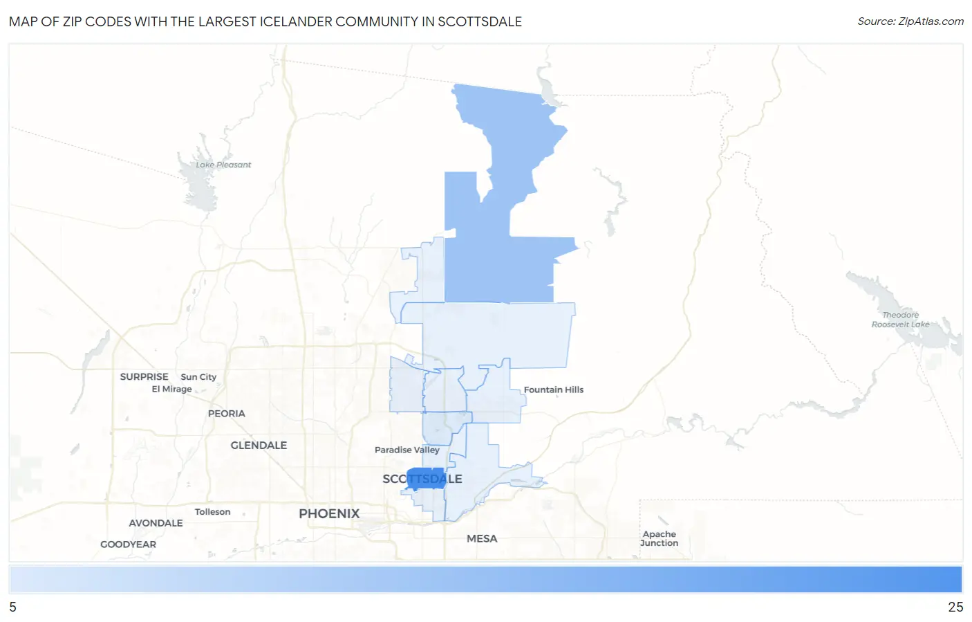 Zip Codes with the Largest Icelander Community in Scottsdale Map