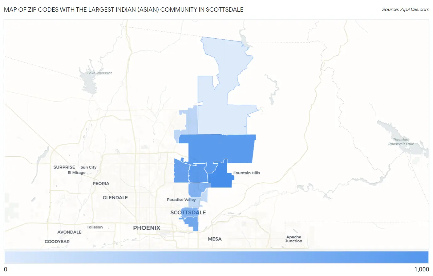 Zip Codes with the Largest Indian (Asian) Community in Scottsdale Map