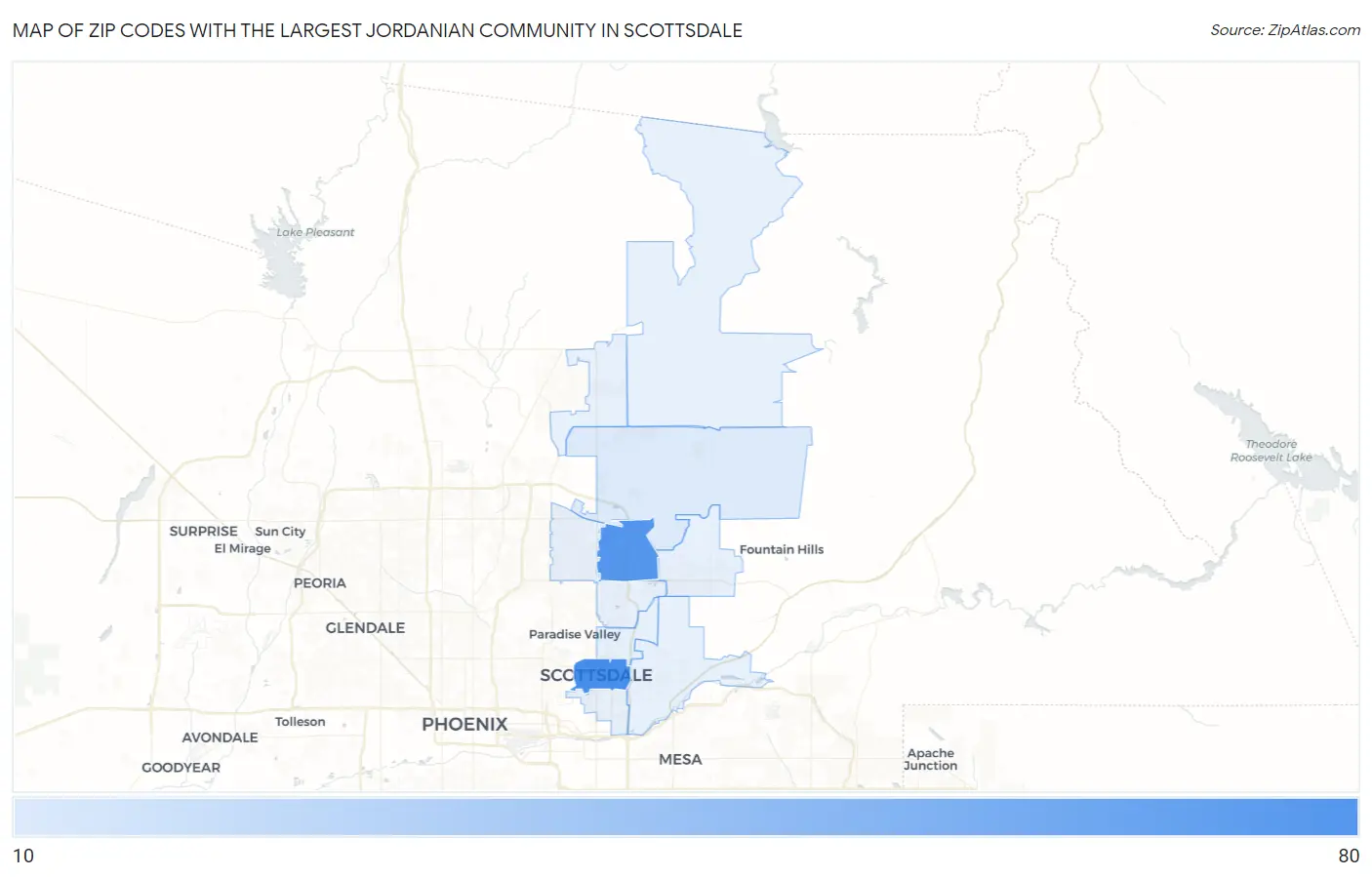 Zip Codes with the Largest Jordanian Community in Scottsdale Map