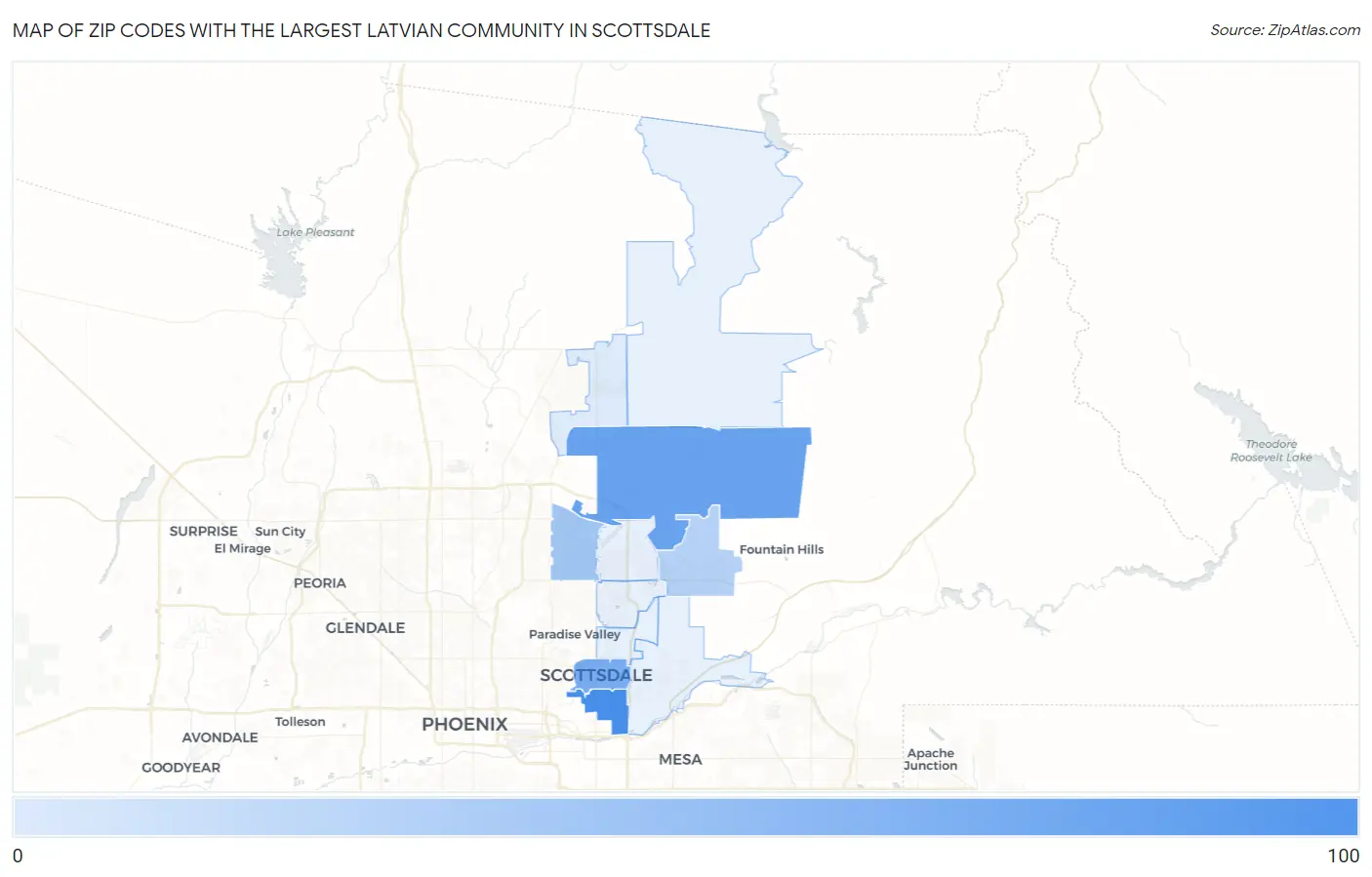 Zip Codes with the Largest Latvian Community in Scottsdale Map