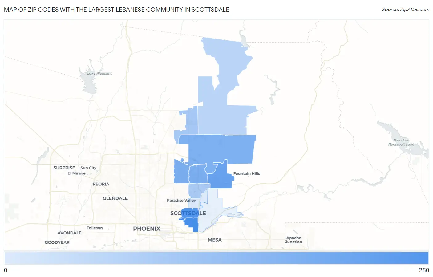 Zip Codes with the Largest Lebanese Community in Scottsdale Map