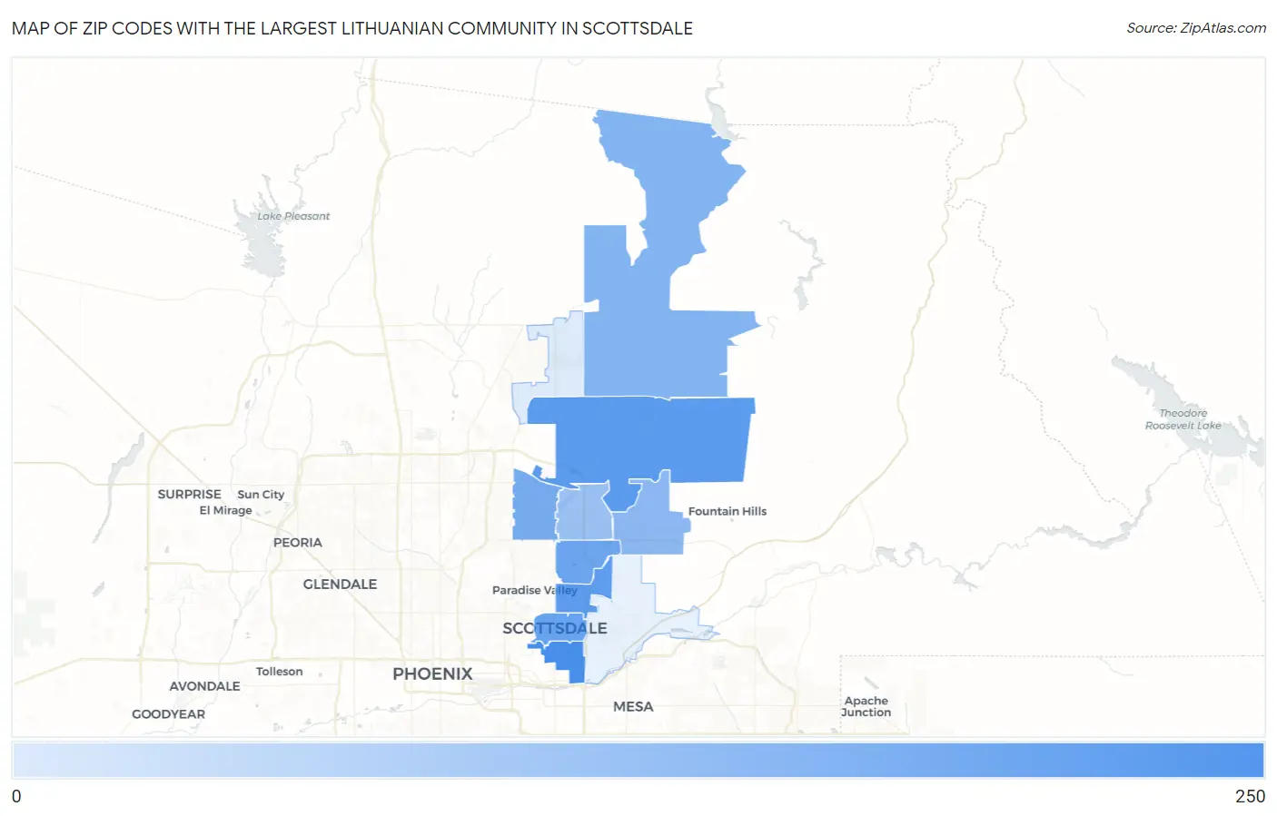 Zip Codes with the Largest Lithuanian Community in Scottsdale Map