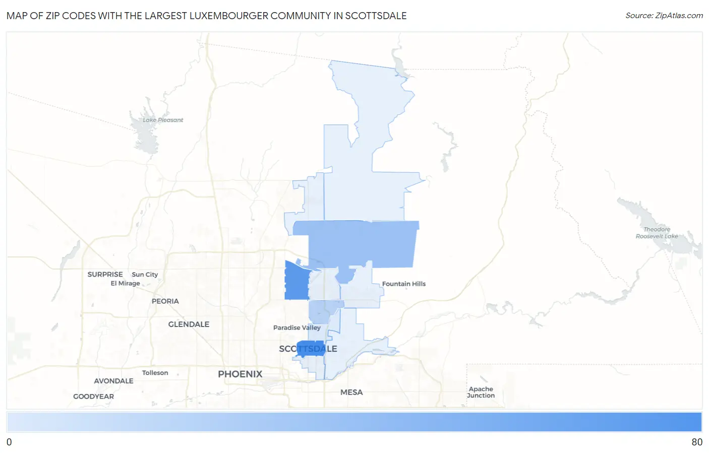 Zip Codes with the Largest Luxembourger Community in Scottsdale Map