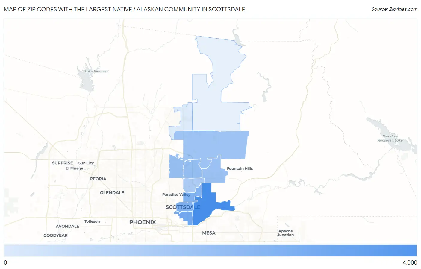 Zip Codes with the Largest Native / Alaskan Community in Scottsdale Map