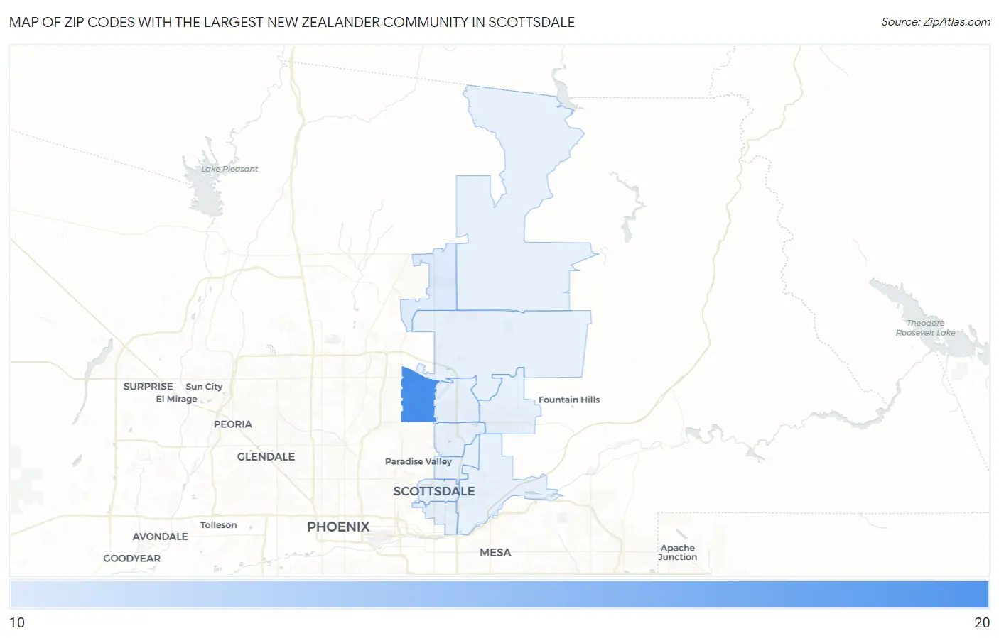 Zip Codes with the Largest New Zealander Community in Scottsdale Map