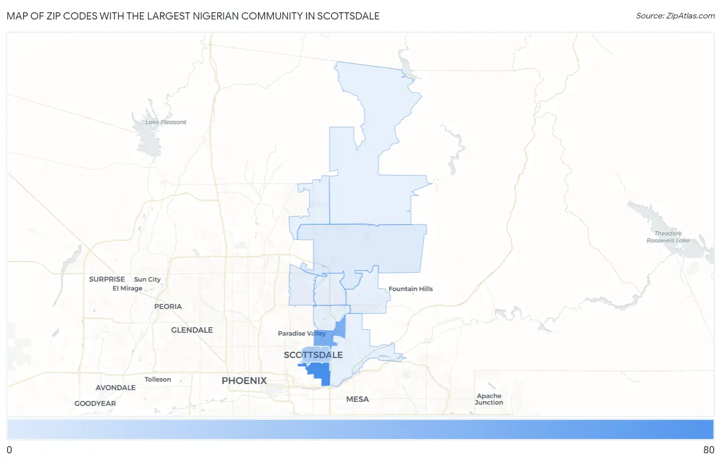 Zip Codes with the Largest Nigerian Community in Scottsdale Map