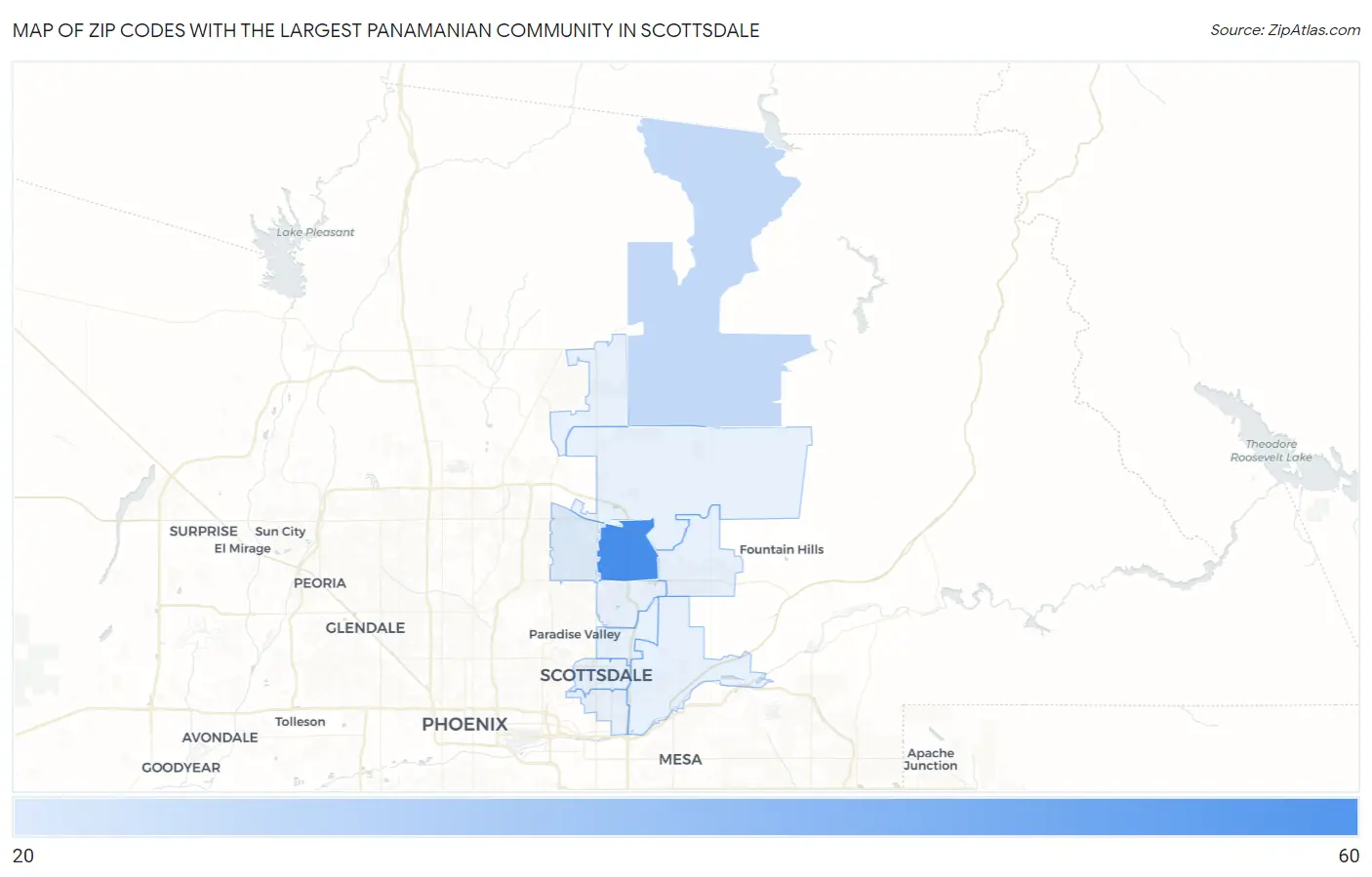 Zip Codes with the Largest Panamanian Community in Scottsdale Map