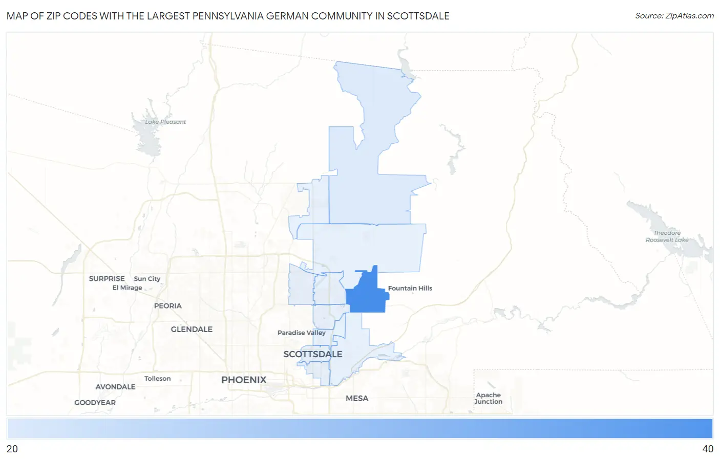 Zip Codes with the Largest Pennsylvania German Community in Scottsdale Map