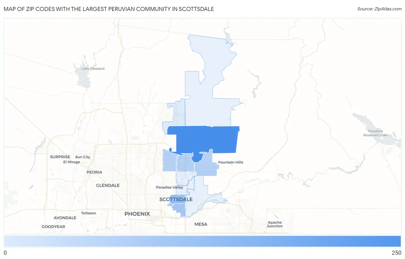 Zip Codes with the Largest Peruvian Community in Scottsdale Map
