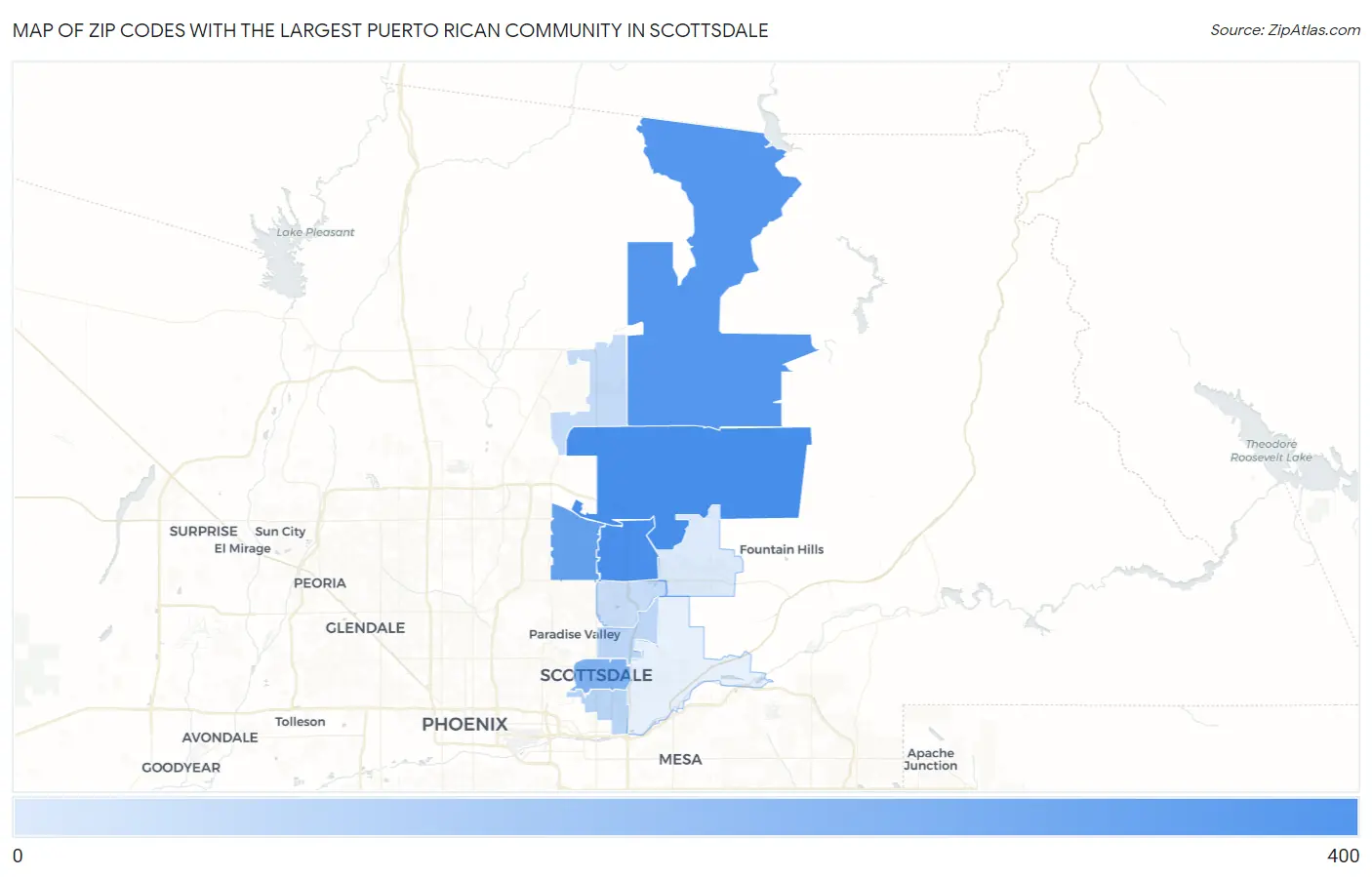 Zip Codes with the Largest Puerto Rican Community in Scottsdale Map