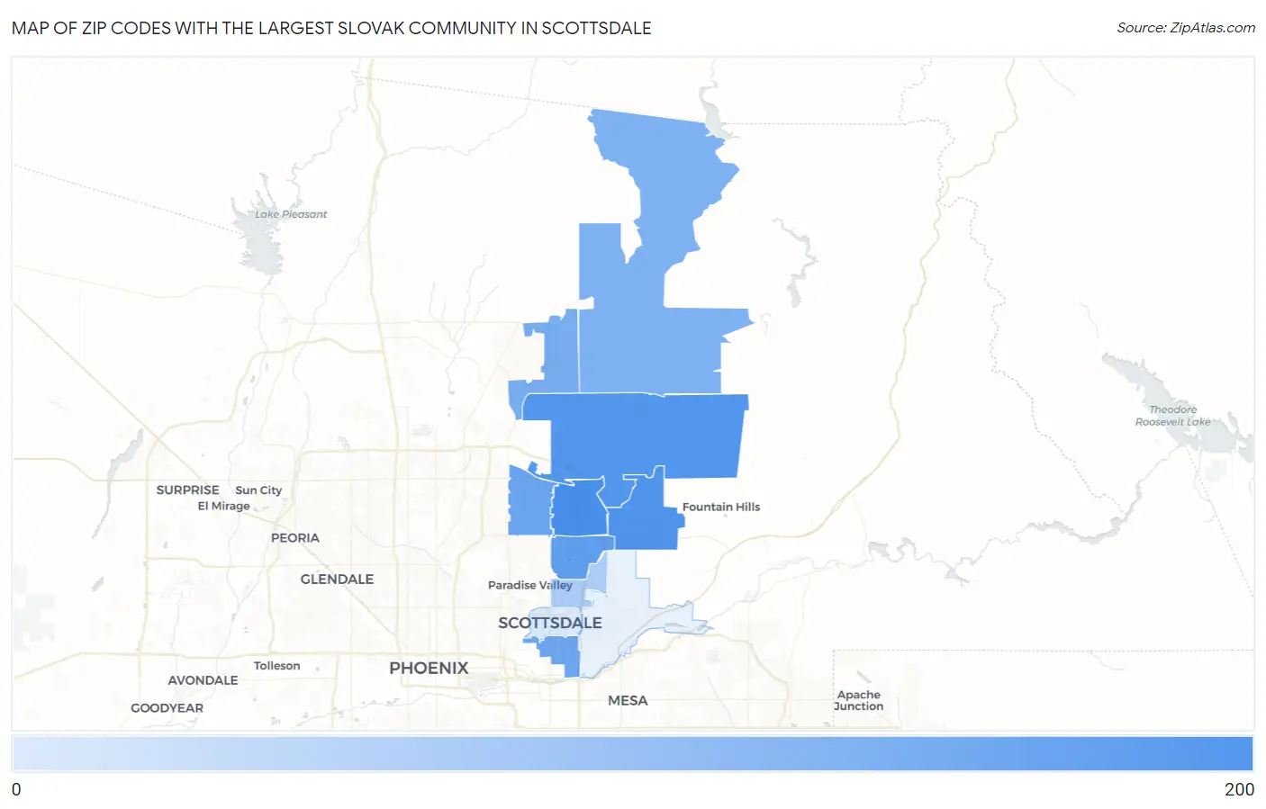 Zip Codes with the Largest Slovak Community in Scottsdale Map