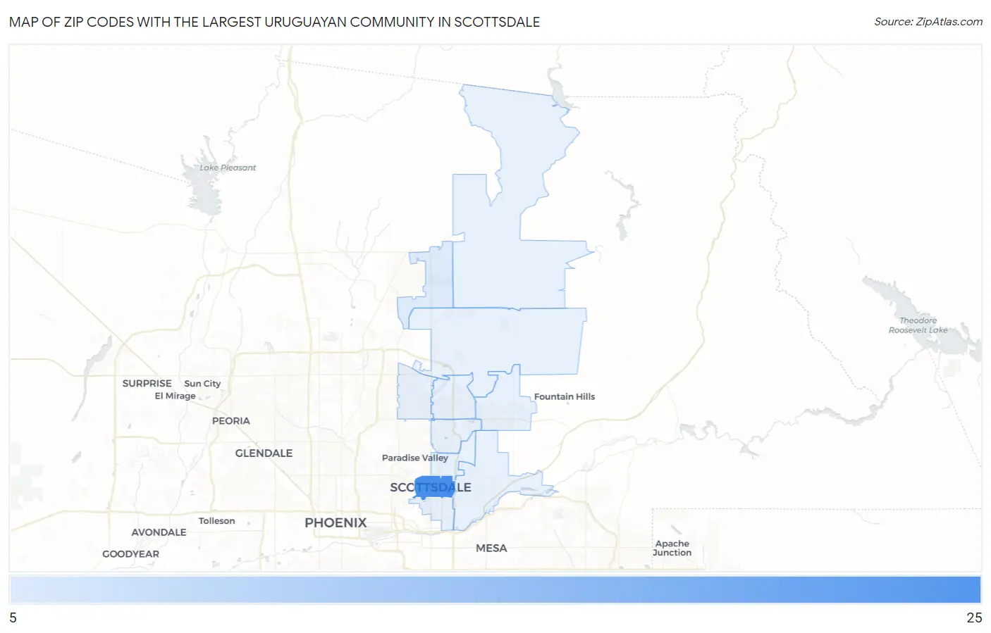 Zip Codes with the Largest Uruguayan Community in Scottsdale Map