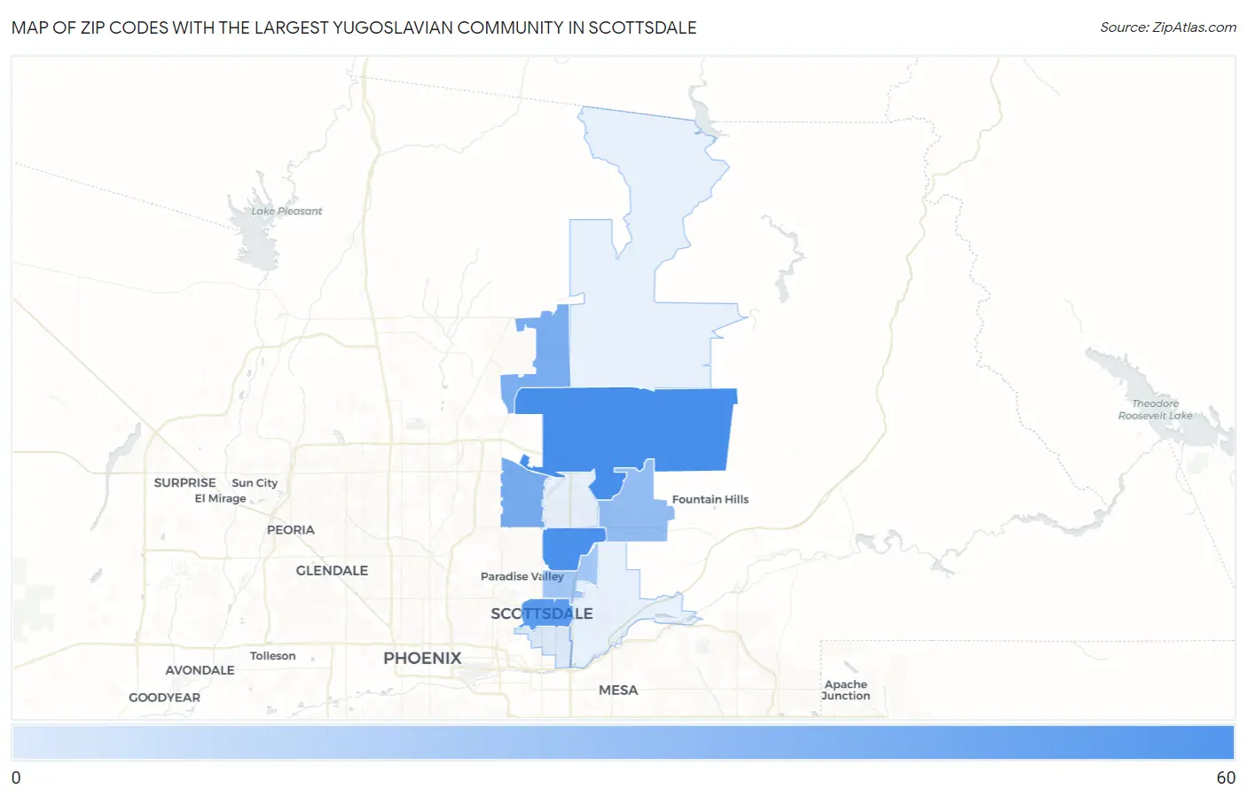 Zip Codes with the Largest Yugoslavian Community in Scottsdale Map