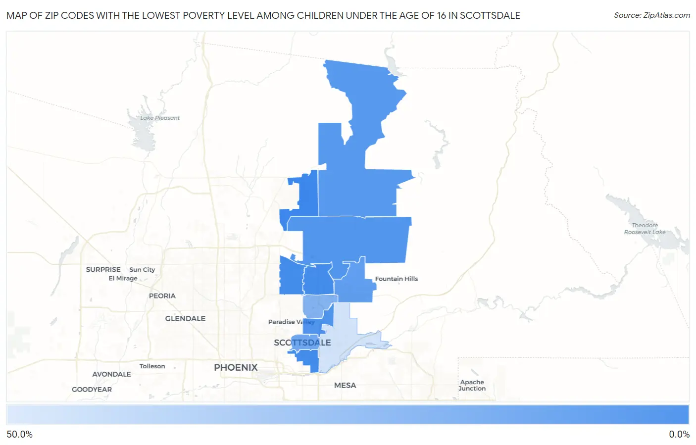 Zip Codes with the Lowest Poverty Level Among Children Under the Age of 16 in Scottsdale Map