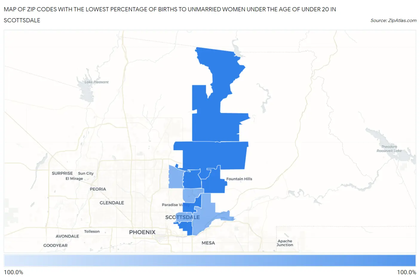 Zip Codes with the Lowest Percentage of Births to Unmarried Women under the Age of under 20 in Scottsdale Map