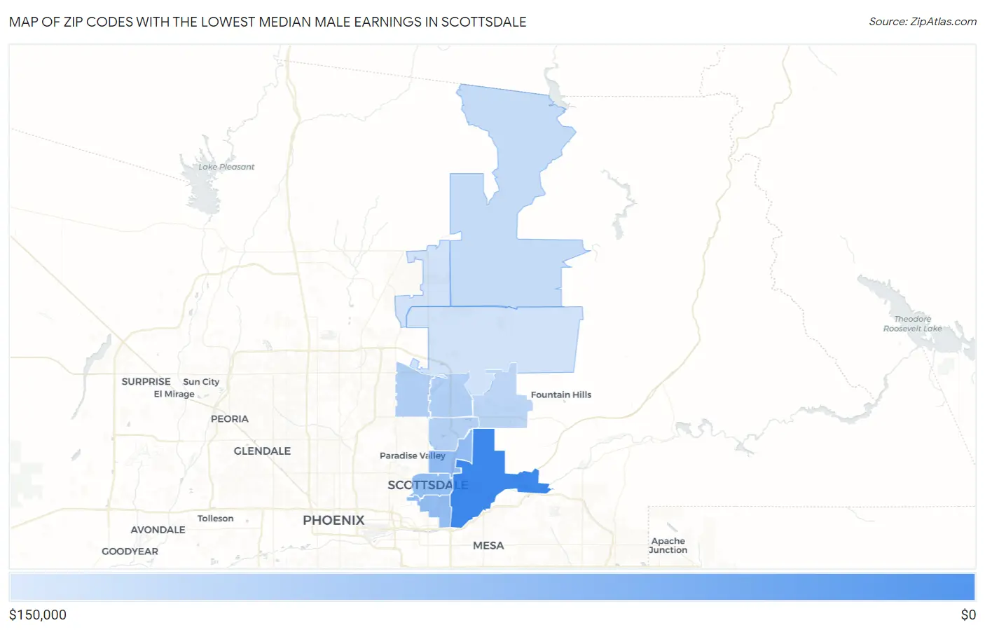 Zip Codes with the Lowest Median Male Earnings in Scottsdale Map