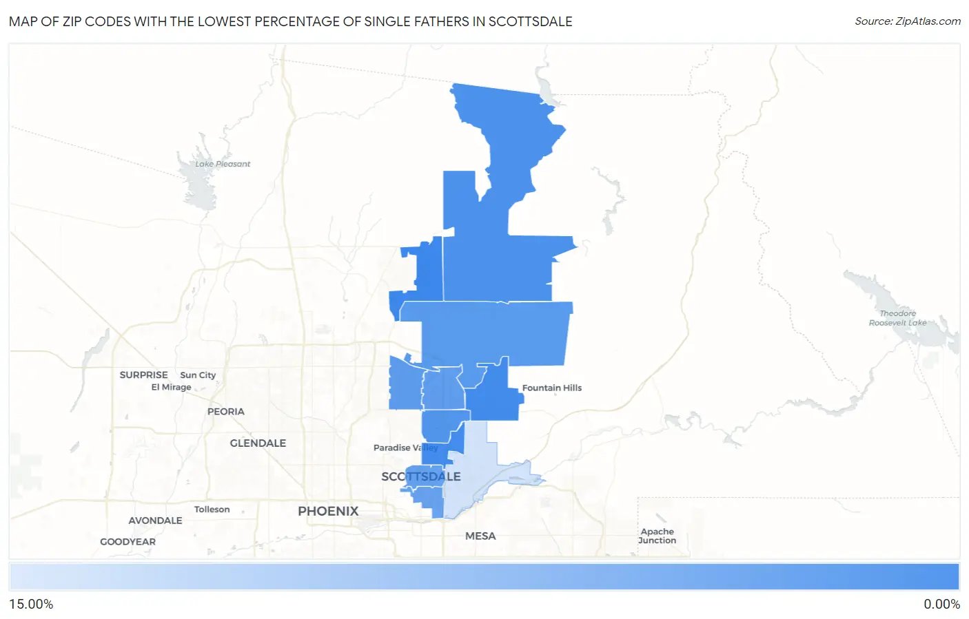 Zip Codes with the Lowest Percentage of Single Fathers in Scottsdale Map