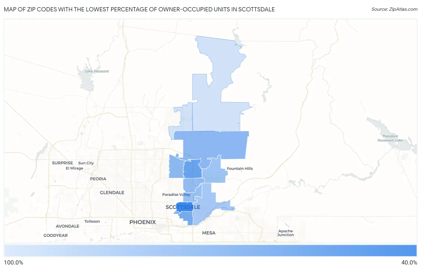 Zip Codes with the Lowest Percentage of Owner-Occupied Units in Scottsdale Map