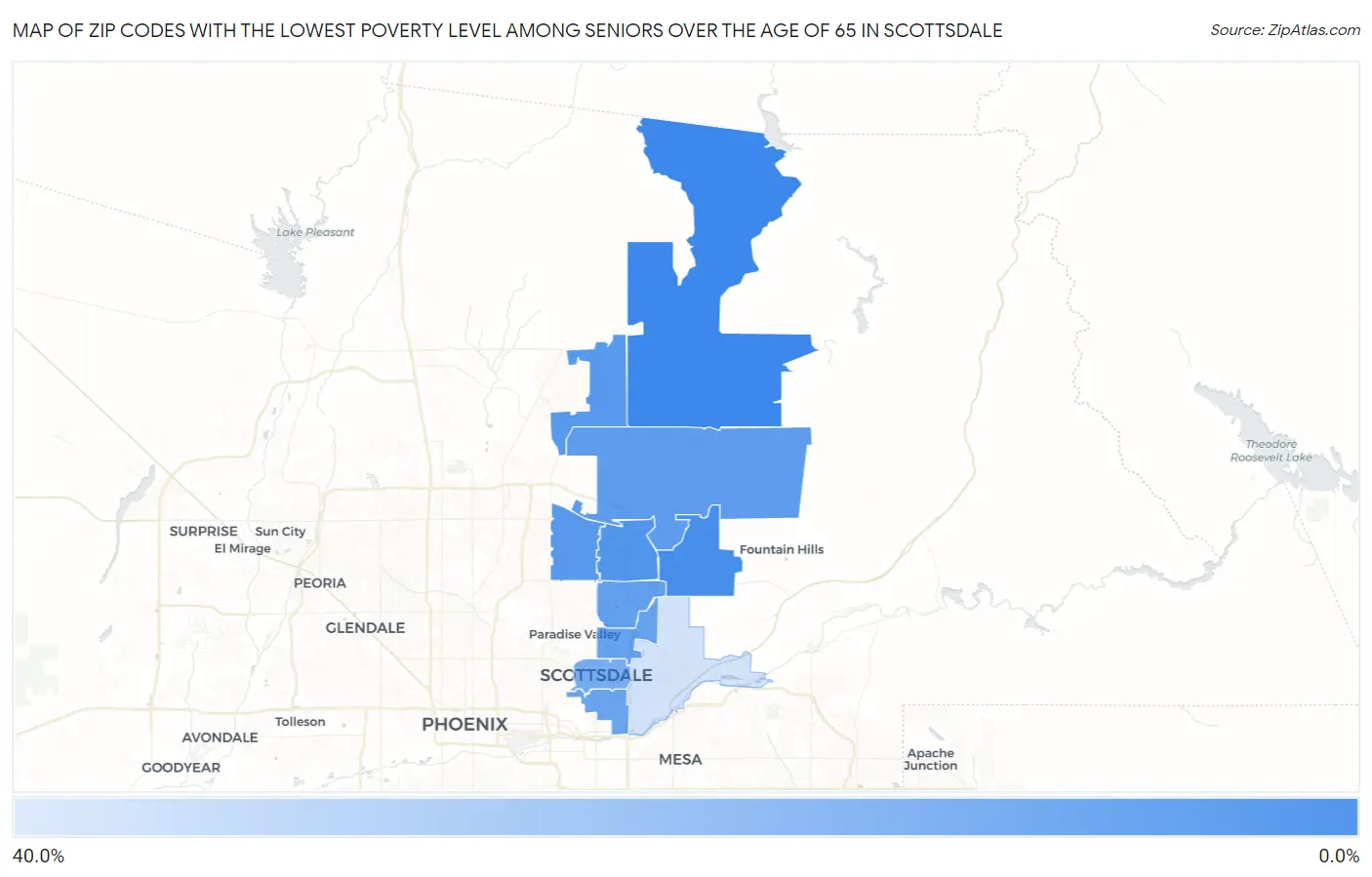 Zip Codes with the Lowest Poverty Level Among Seniors Over the Age of 65 in Scottsdale Map