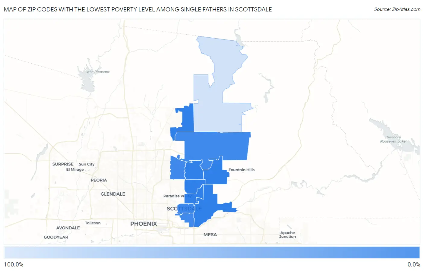 Zip Codes with the Lowest Poverty Level Among Single Fathers in Scottsdale Map