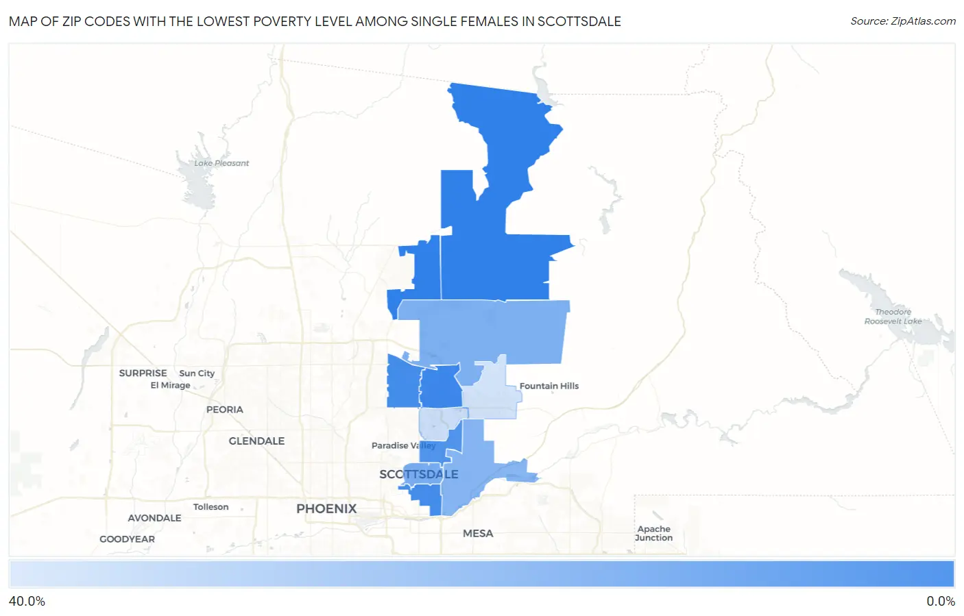 Zip Codes with the Lowest Poverty Level Among Single Females in Scottsdale Map