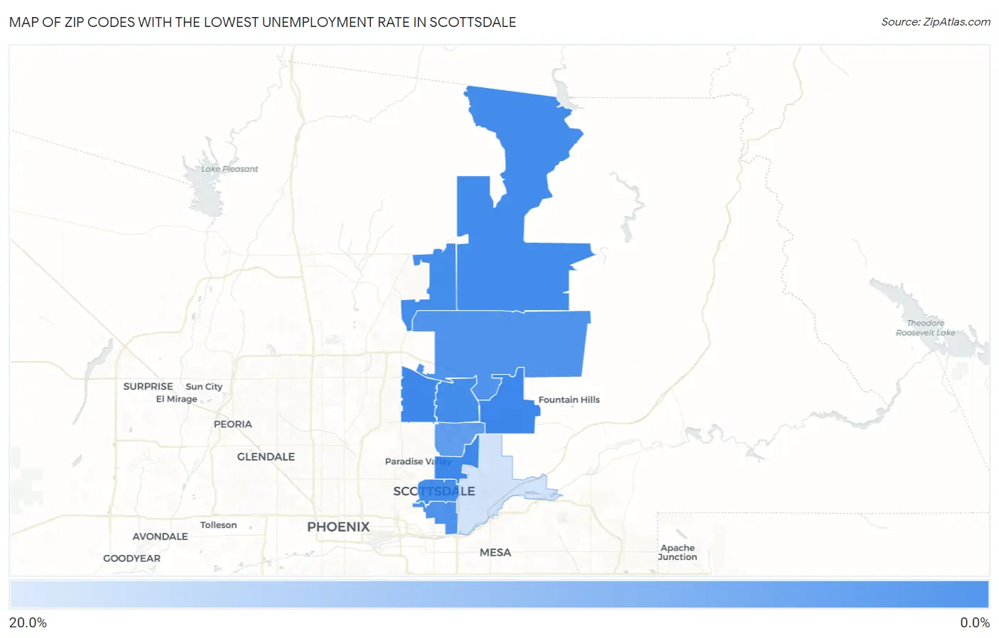 Zip Codes with the Lowest Unemployment Rate in Scottsdale Map