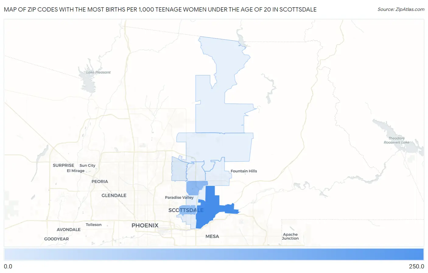 Zip Codes with the Most Births per 1,000 Teenage Women Under the Age of 20 in Scottsdale Map