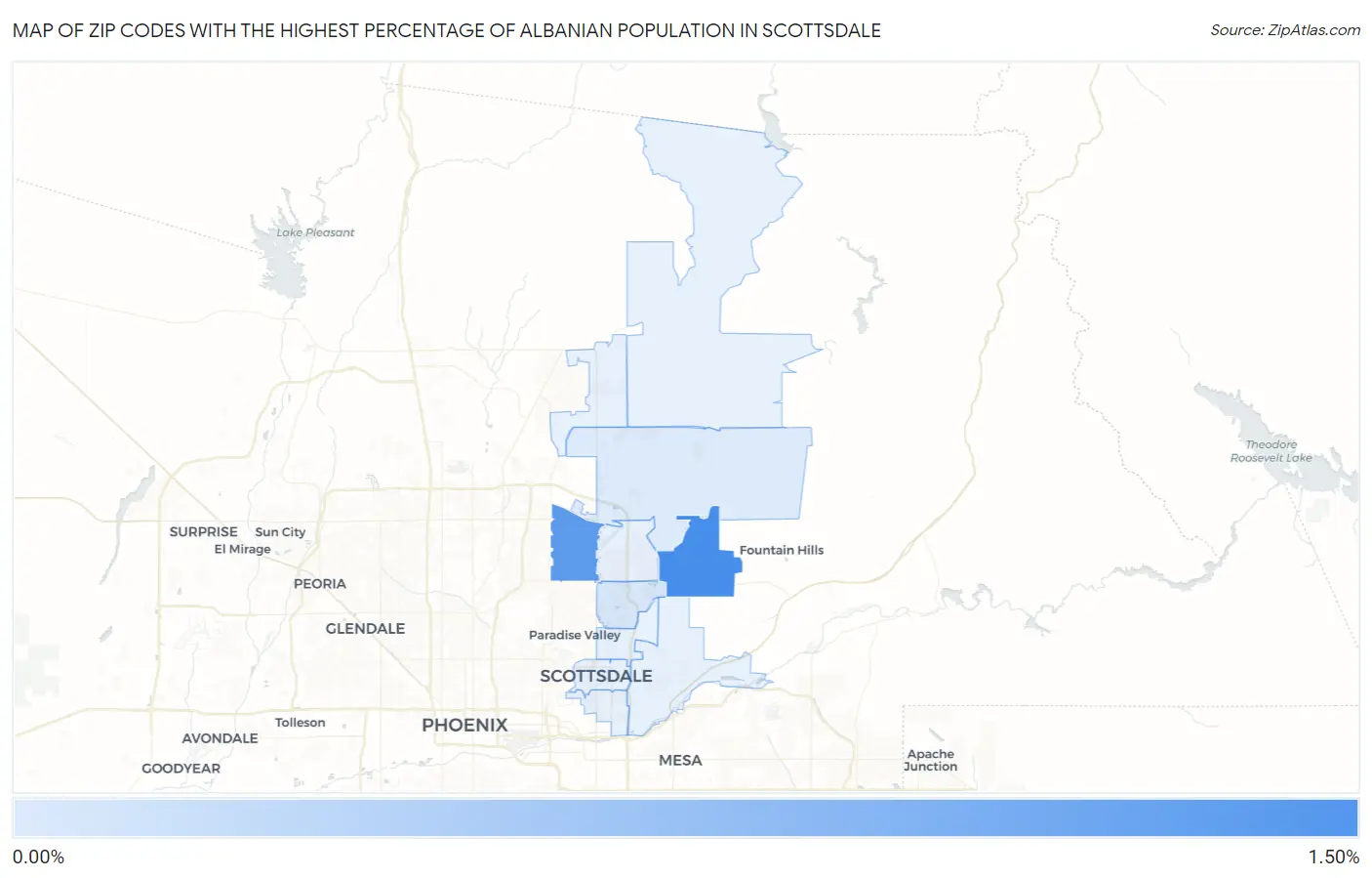 Zip Codes with the Highest Percentage of Albanian Population in Scottsdale Map